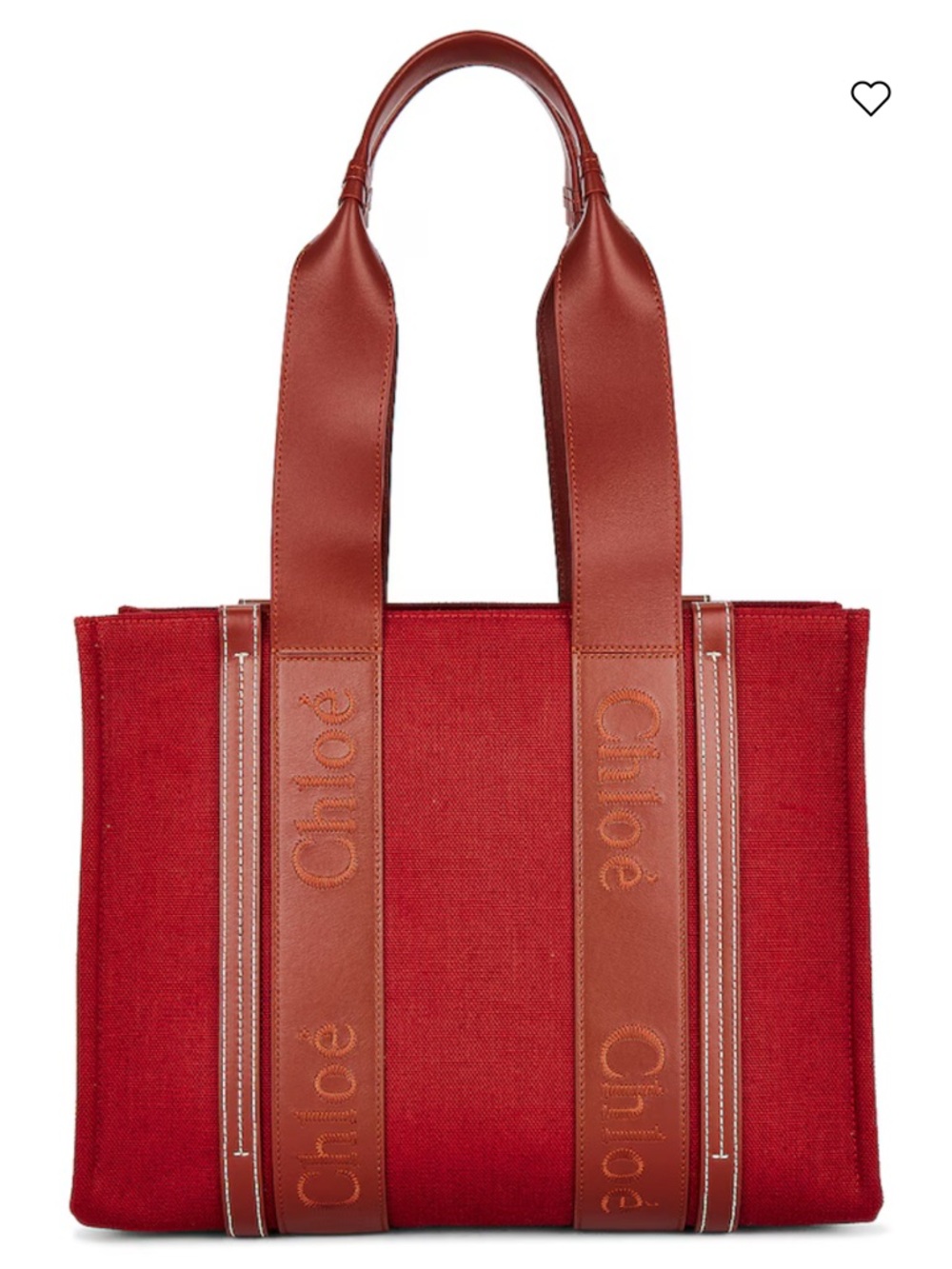 Chloé Red Canvas Tote with Brown Leather Straps